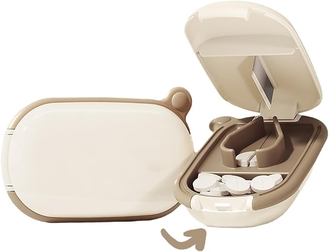 MURRI&MURRDI Small Pill Cutter, Pill Splitter Pill Cutter for Small or Large Pills, Portable Medicine Cutter for Pocket Purse Pill Holder Cutter for Vitamins, Tablets, Medications (A Caramel)