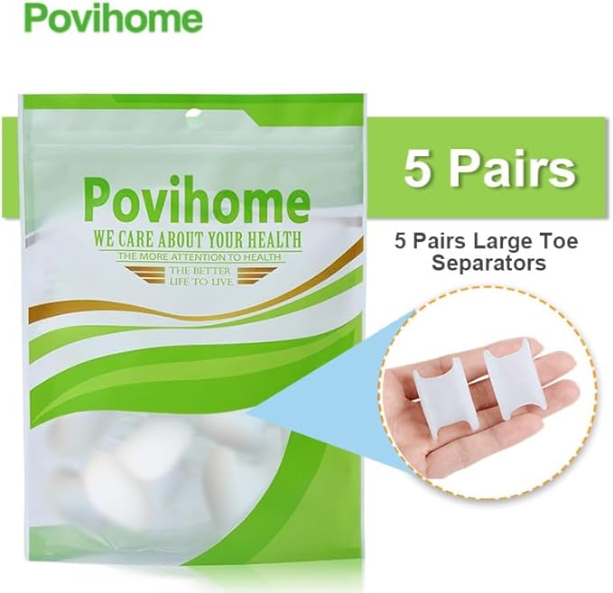 Povihome 10 Pack Toe Spacers Separators, Bunion Corrector Gel Orthotics (1/2'' Thick) for Bunion, Overlapping Toes - L Size