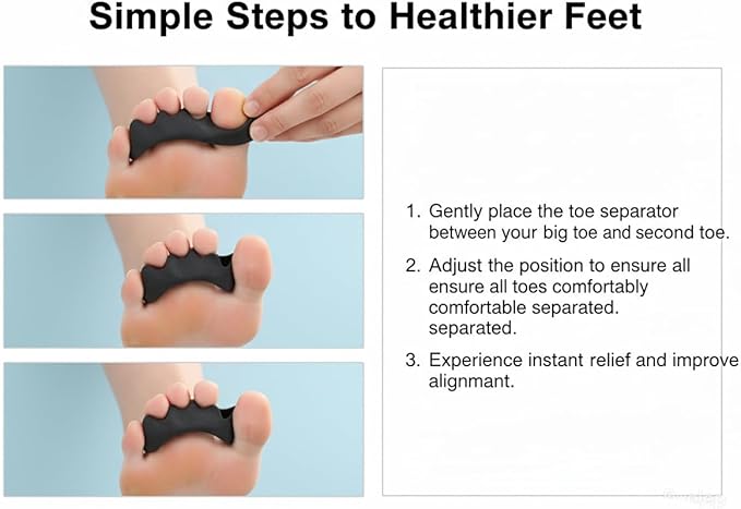 Toe Separators for Functional Fitness Athletes - Toe Straighteners for Foot Pain Relief and Plantar Fasciitis - Fix Feet - Fix Toes - Fix Bunions - Toe Spacers for Crossfit Black-A
