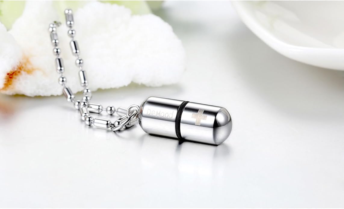 OIDEA Stainless Steel Pill Case Capsule Cross Medicine Keepsake Pendant Necklace Jewelry for Women and Men 22 inch Chain