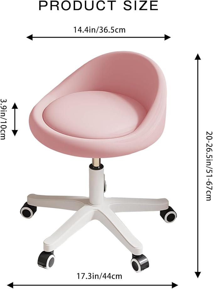 Rolling Stool Chair with Backrest, Round PU Leather Adjustable Height Hydraulic Swivel Rolling Stool for Spa Salon Tattoo Massage Doctor Dental Medical Office Pink