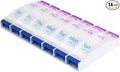 Daily Pill Case Organizer, 7-Day Weekly Medicine Planner Organizer, AM PM, Large Tray 14-Compartment Meds Box Container Holder for Medication, Vitamin, Supplement, Fish Oil, Purple + Blue
