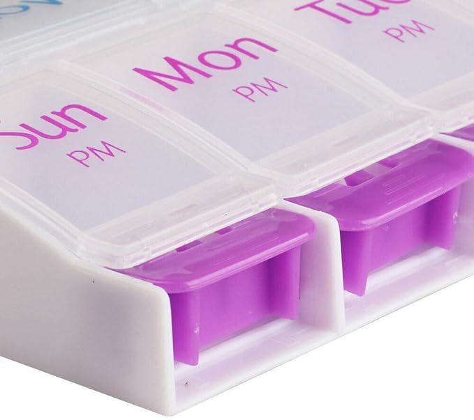 Pill Organizer 7 Day, Pill Box 2 Times a Day AM PM Pill Case, Weekly Pill Container Portable Travel Medicine Box for Vitamins and Supplements (Blue-Purple)