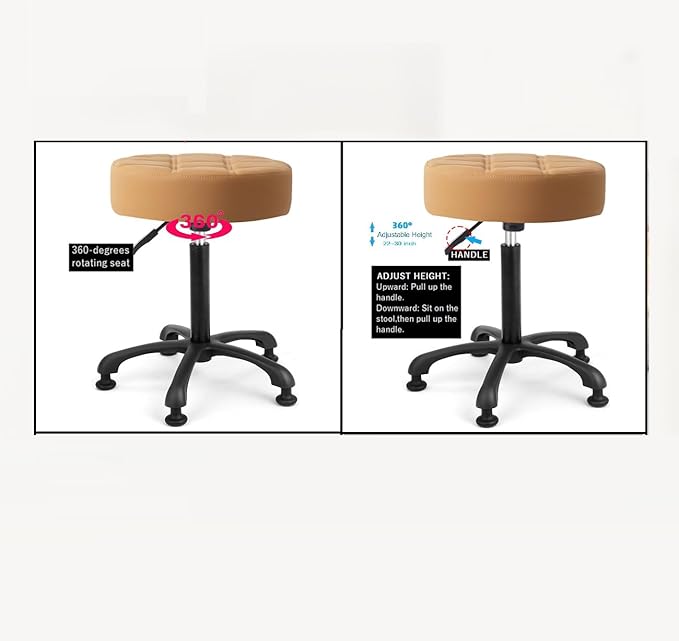 Height Adjustable Heavy Duty Stools Salon Stool Chair with Bell Glides for Home Bar Kitchen Office Shop Tattoo Lash Tech Pedicure (Camel with Bell Glides, Height 22 to 30 in)
