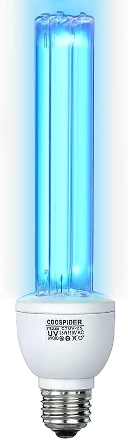 25 Watts UVC Light Bulb Ozone Free, UV Light for Bedroom/Bathroom/Closet/Kitchen, 253.7nm Wavelength Covers up to 400sq.ft, E26 110V CTUV-25