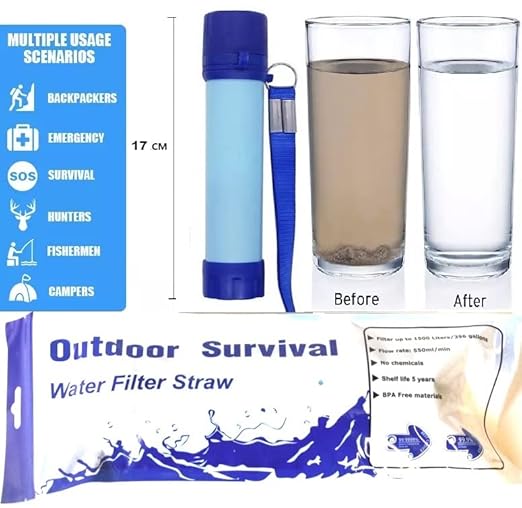 Galaxy Personal Portable Water Filter Straw Filtration Purifier for Hiking, Camping, Hunting, Fishing, Travel, Outdoor Emergency Survival Detachable Drinking One Pack