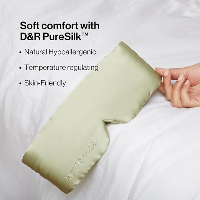 Dore & Rose Deep Sleep Mask Light Blocking, 23 Momme Mulberry Silk Eye Mask, Ultra Soft, Adjustable - Travel Sleeping Mask for Men & Women (Olive)