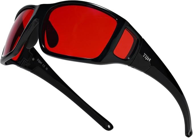 TIJN Sonia Red Sleep Glasses Orange Lens for Blue & Green Light Blocking,Dual AR Coating,Wraparound Frame for Gaming Screen