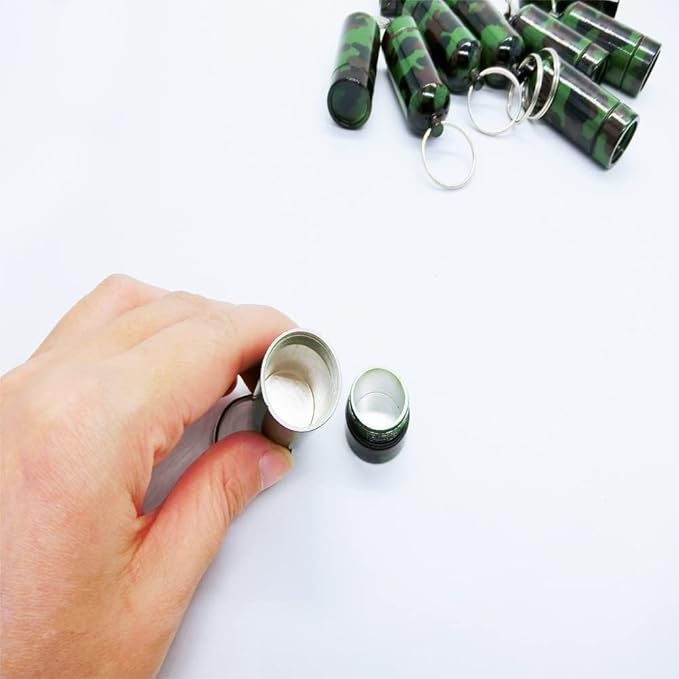 Artkingdome Set of 10 Metal Pill Box Cartridge Aluminum Alloy Cans Earplugs Outdoor Medicine Organizer Small First Aid Holder Pill Container Bottle Camouflage Keychain