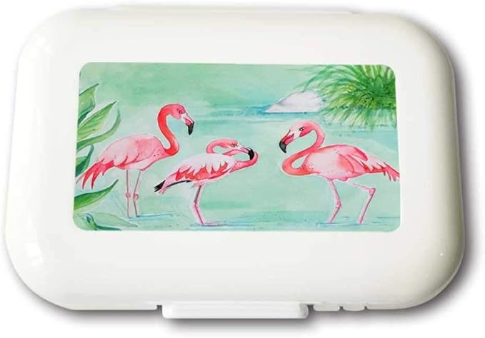 Small Weekly Pill Case - Tropical Watercolor Flamingo Travel Pill Organizer Box for Travel Safe Plastic Material 7 Small and 1 Large-Compartment