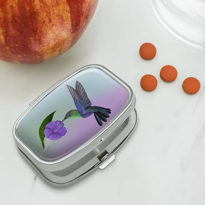 Hummingbird Crowned Woodnymph Purple Violet Rectangle Pill Case Trinket Gift Box