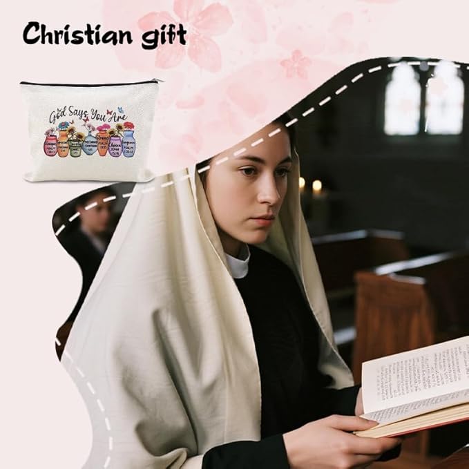 Christian Makeup Bags for Women Girls Religious Toiletry Bag for Teens Adults Inspirational Bible Verse Bag Pouch Catholic Birthday Gifts for Her Friend Female Baptism Confirmation Affirmations Gift