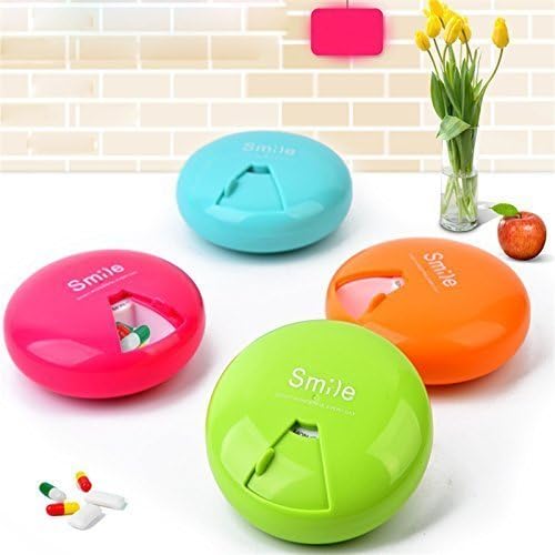 CASSARINA™ Medicine Box Round Smile 7 Slots 360 Rotating Disk Weekly Pill Box Tablet Holder Medicine Case - Multi Color (1)