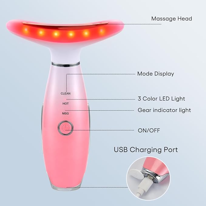 LATME Facial Massager,Neck Face Massager Tool,3 Mode Massage with Heat,Portable Beauty Instrument for Skin Care Women Gift (Gradient Pink)
