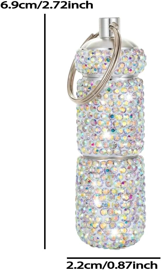 Bling Pill Case Portable Travel Pill Container Bottle Rhinestone Waterproof Small Pill Holder with Keychain Cute Mini Pill Storage Box (ab Colorful)