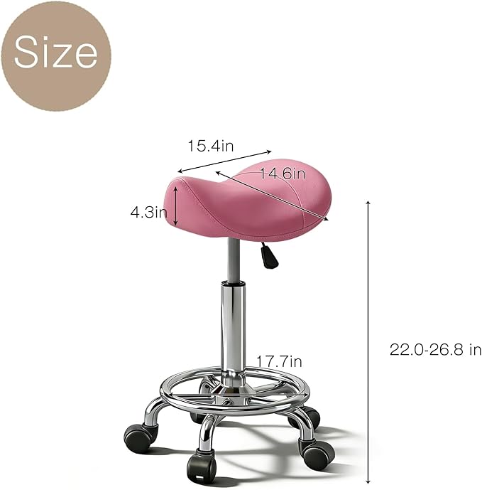 Saddle Stool with Ring Pedal, Adjustable Hydraulic Rolling Chair with Wheels for Medical, Massage, Salon, Spa, Kitchen, and Drafting Use
