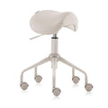 Adjustable Height Hydraulic Rolling Swivel Stool Chair with Metal Base and Faux Leather Cushion for Salon, Medical, Office and Home, 503 Kai Series, Saddle Seat, Vanilla
