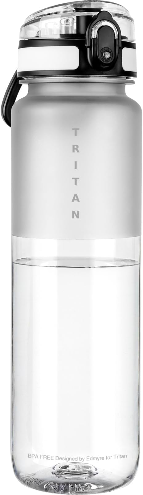 32oz Water Bottle with Chug Lid, Frosted & Clear Tritan BPA-Free, Leakproof, Wide Mouth, Portable Sports Water Bottle for Gym, Office, Travel, Outdoor (Transparent)