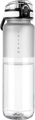 32oz Water Bottle with Chug Lid, Frosted & Clear Tritan BPA-Free, Leakproof, Wide Mouth, Portable Sports Water Bottle for Gym, Office, Travel, Outdoor (Transparent)