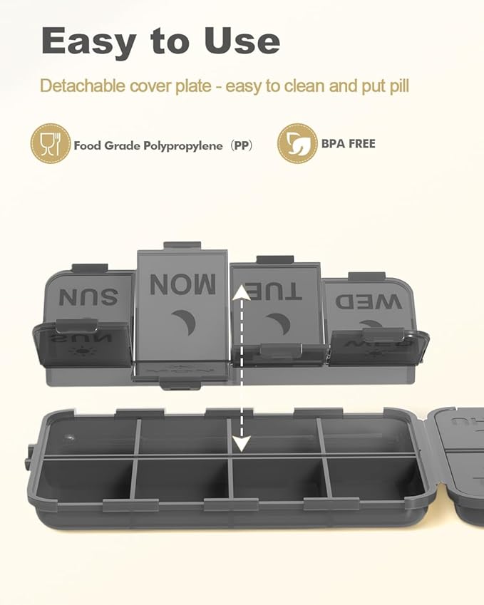Pill Organizer Medicine Organizer Travel Essentials - Travel Pill Case with Labels, Large Daily Medicine Dispenser