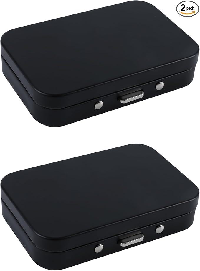 2 PCS Pill Box with Mirror, Portable 3 Compartment Medicine Pill Organizer, Cute Small Pill Case Supplement Organizer Pill Holder for Purse Travel(Black)