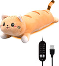 20" Brown Cat Heating Pad for Period Cramps USB Portable Electric 5 Heat Settings 5 Timer Modes Auto Shut Off Plush Stuffed Animal Warmer for Neck Back Pain Relax for Women Kids