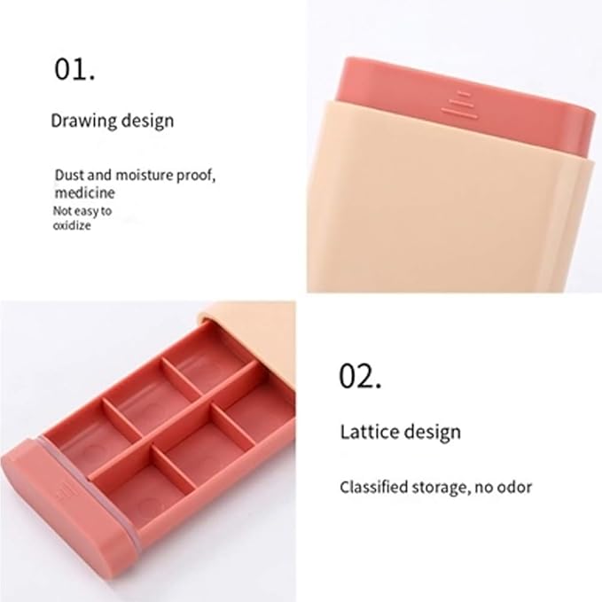 INVODA 4PCS Pill Case 6 Compartment Travel Pill Organizer Weekly Vitamin Organizer Portable Pill Box for Purse Air Seal Medicine Drawer Organizer for Vitamin Cod Liver Oil Supplement Pill (Pack of 4)