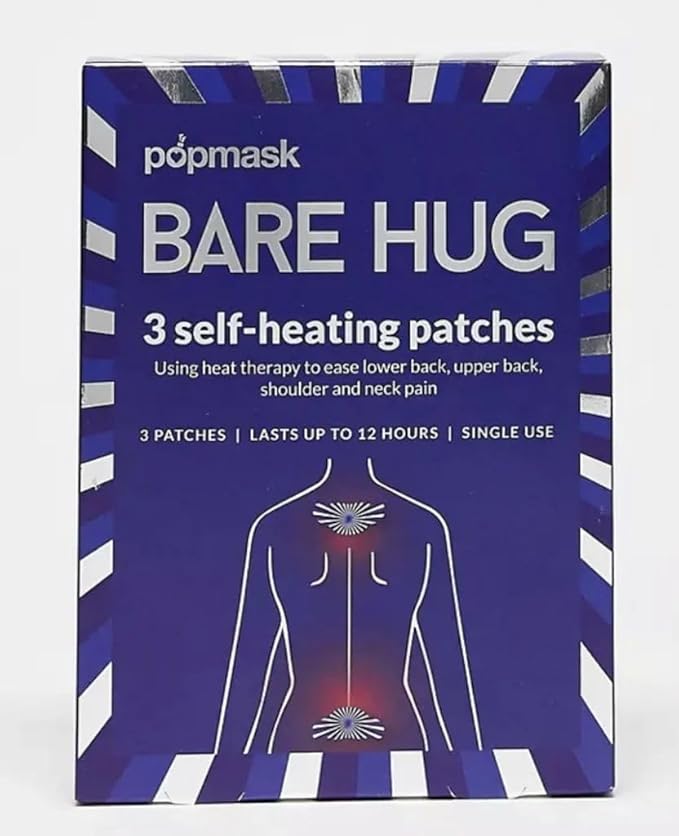 Bare Hug Self-Heating Patches, Heat Therapy for Pain Relief in Back, Neck & Shoulders, Lasts Up to 12 Hours, Heats in 30 Seconds, 3 Patches