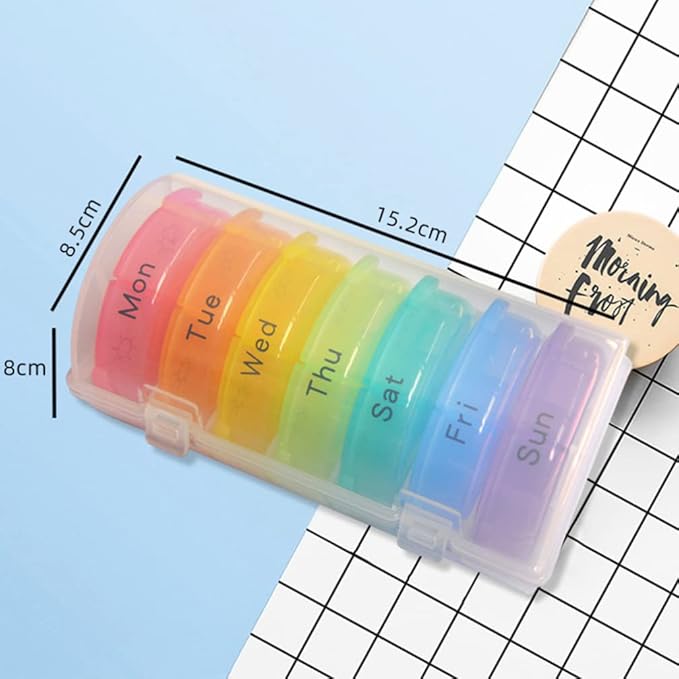 EXCEART Rainbow 21 Compartments Weekly Pill Organizer Portable Medicine Dispenser Round Vitamin Container Travel Holder for Daily Pill Storage