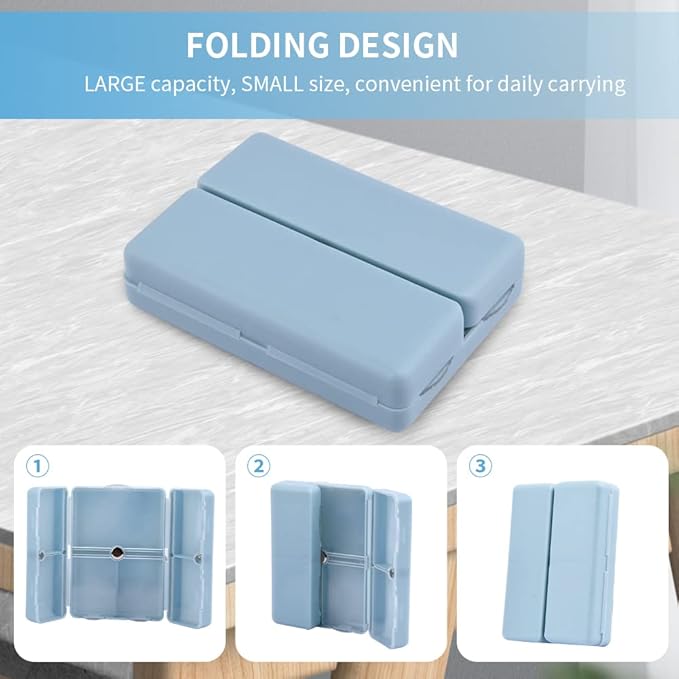 Xiaokeis 2 Pcs Pill Organizer, Travel Pill Organizer, Pocket Pharmacy with 7 Compartments Design, Magnetic Travel Pill Box Pill Dispenser, Portable Medicine Vitamin Holder Container(Blue+Green)