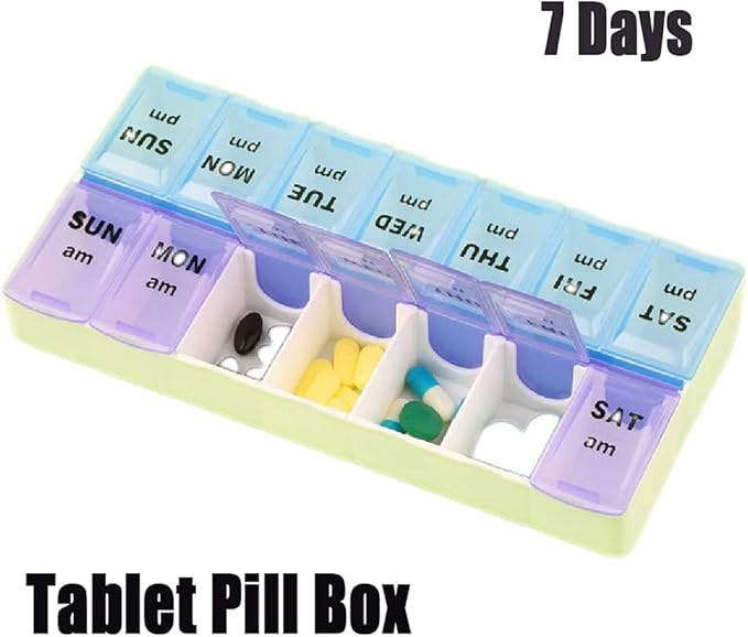 7-Day Pill Box Case Weekly and Daily Pill Organizer 2 Times a Day AM/PM for Vitamin Supplements, Medication