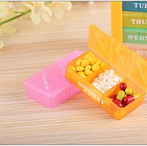 7 Day Weekly AM PM Pill Case Organizer, Travel 21 Compartment Meds Capsules Reminder, Large Daily Medicine Dispenser Planner for Vitamin, Fish Oil, Supplement, Medication, with Green Tray