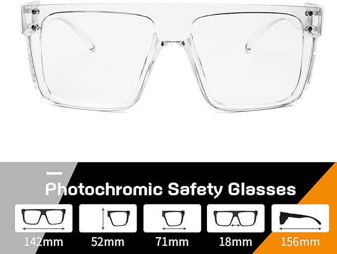 Photochromic Anti Bluelight UV400 Auto-Darkening Clear to Smoke Lens Transitional ANSI Z87.1 Safety SunglassesGlasses