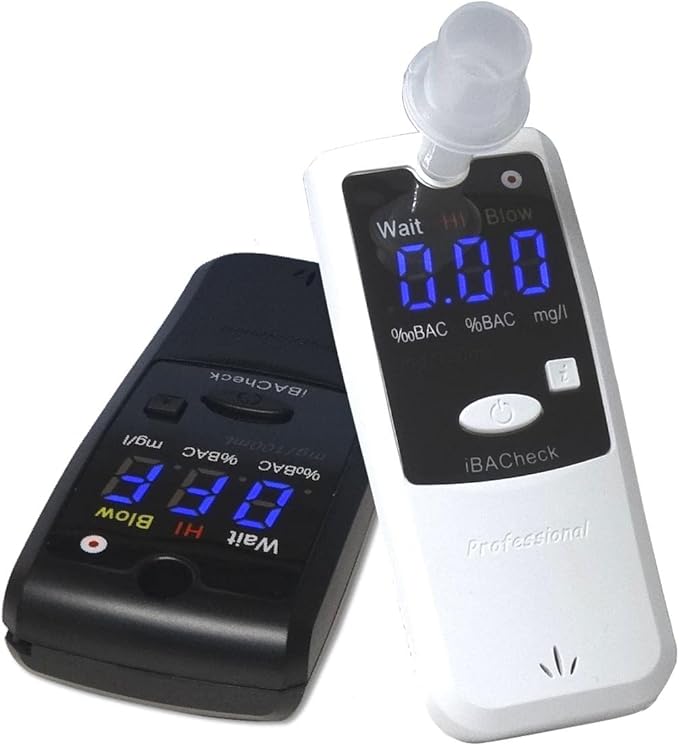Breathalyzer with 10 Memories and LED Display, Visible at Night. Long Battery Life and Last 350 Test with Alkaline Batteries (White 178)
