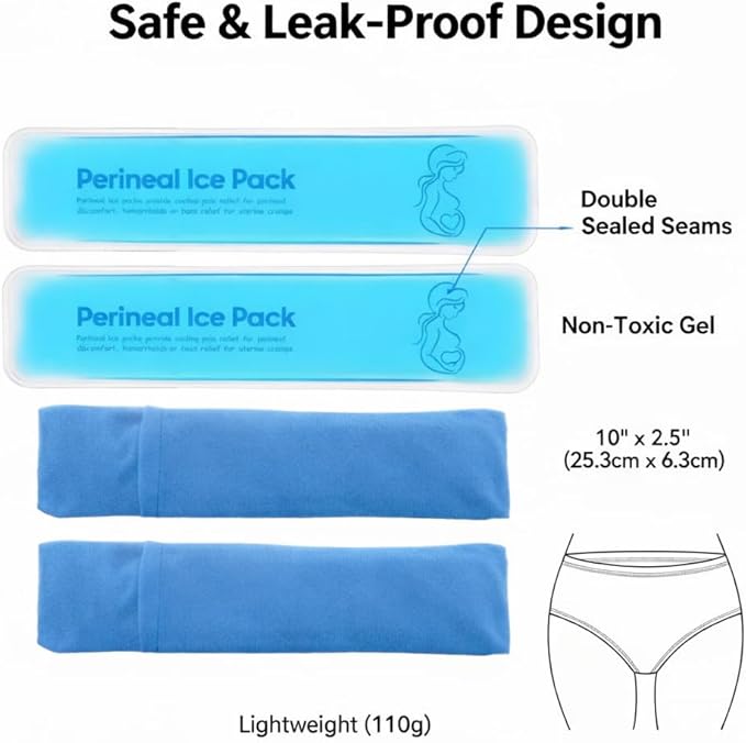 Perineal Cooling Pad, Postpartum Cold Packs Gel Bead Ice Pack Cold Therapy for Women After Pregnancy and Delivery, 2 Ice Pack and 3 Cover (Blue Gel Ice Pack)