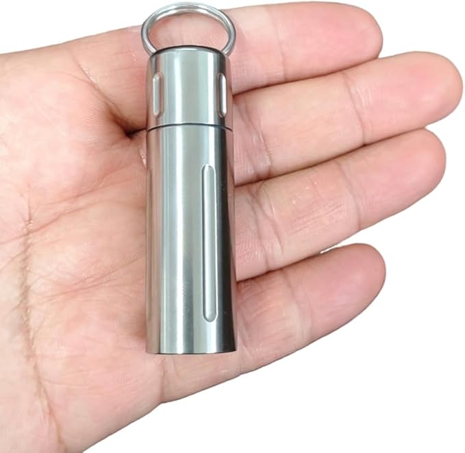 Titanium Large Size Keychain Pill Holder Pill Container with Carabiner Pill Case, Portable Pill Case for Purse, Backpack, Keyring Watertight Travel Pill Container for Medicine
