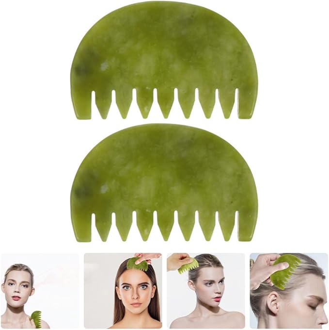Healifty Jade Comb Scalp Massager - Fine Tooth Jade Scalp Comb for Hair Massage Tools and Spa Therapy - Handheld Gua Sha Tool for Relaxation and Buildup Removal 3.54X2.28X0.11In