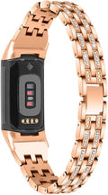 Chic Cute Bling Bands Compatible with Fitbit Charge 6/Charge 5 Fitness & Health Tracker,Rhinestone Dressy Bracelet Stainless Steel Metal Replacement Strap Wristbands Jewelry Strap Women (RoseGold)