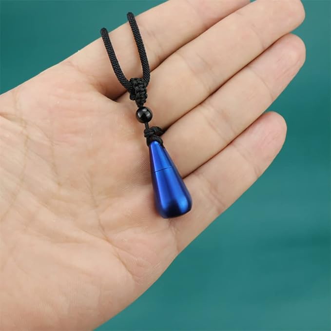 Keychain Pill Holder Titanium Waterproof Pill Case Water Droplet Portable Pocket Pill Box Container EDC Fob Organizer for Travel Daily (Blue)