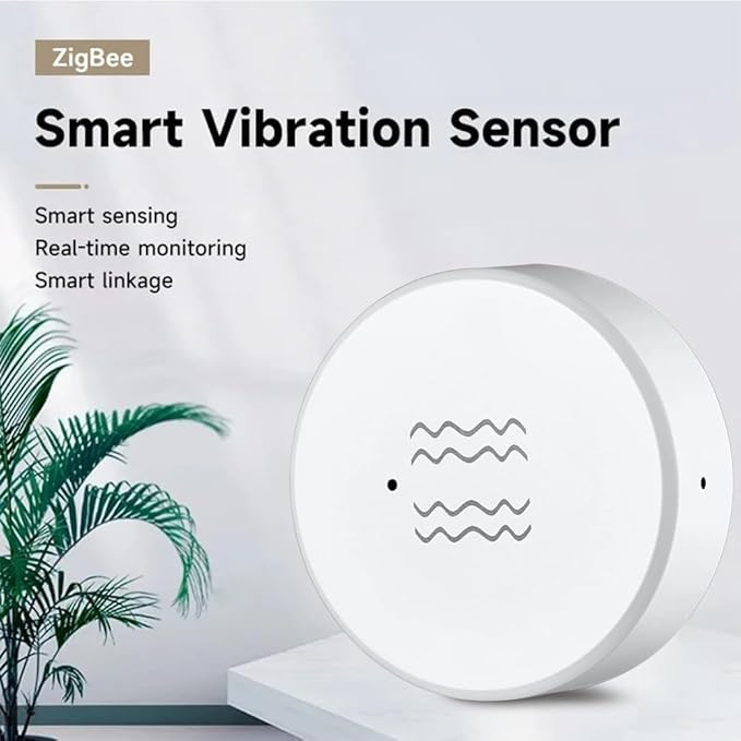 Haozee Smart Vibration Sensor Alarm, Real-time Monitoring, Door/Window Vibration Detection Alarm for Home Security, App Remote Control, Supports Home Assistant Zigbee2MQTT