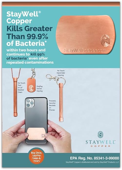 StayWell Pure Copper Plate Accessory Badge, Tablet or Cell Phone Health and Wellness Accessory (Two Sizes to Choose From)