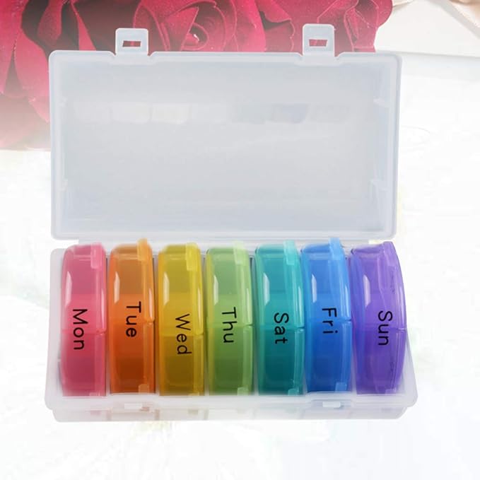 EXCEART Rainbow 21 Compartments Weekly Pill Organizer Portable Medicine Dispenser Round Vitamin Container Travel Holder for Daily Pill Storage