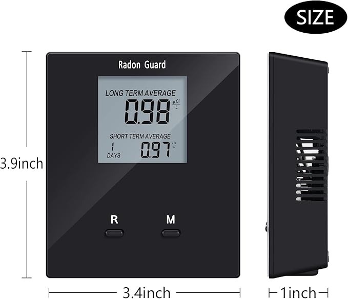 Home Radon Detector, Portable Radon Tester, Long and Short Term Monitor, Monitor Your Home Radon Level, Prevent Radon Exceed, Powered by Rechargeable Battery, Black