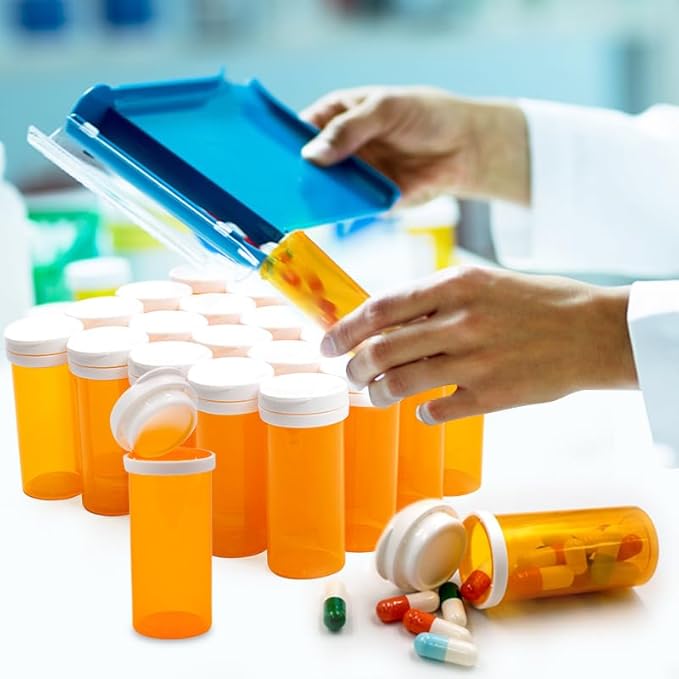 Desiccant Cap Pill Bottle, 30ml 20pcs Medicine Bottle, Pill Bottles Empty with Caps, Empty Pill Bottles, Prescription Medicine Containers Travel Pill Vials Clear Pill Case Organizers
