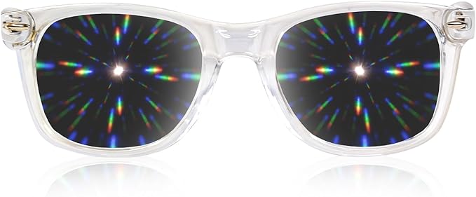 GloFX Ultimate Diffraction Glasses - Clear - 3D Prism Rainbow Effect - Great Edm, Festival, Concert, Fireworks, Christmas Lights, and Rave Accessory - Clear Frames
