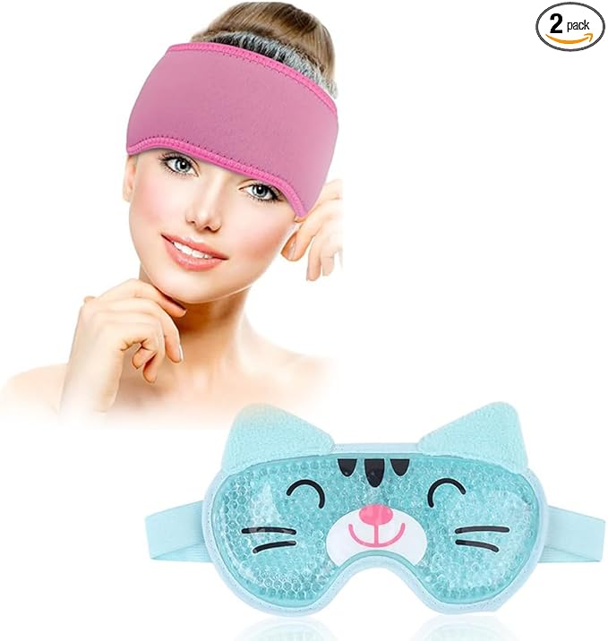 NEWGO Headache Ice Pack Head Wrap for Migraines and Ice Pack Eye Mask Cold Compress Reusable Hot Cold Therapy
