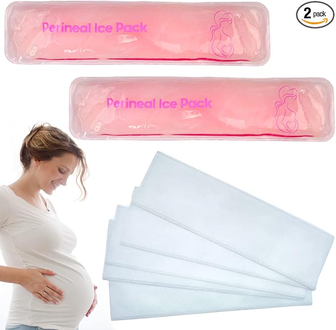 Reusable Perineal Ice Packs for Postpartum & Hemorrhoid Pain Relief, Hot & Cold Pack for Women After Pregnancy. 2 Ice Pack and 3 Non-Woven Cover, Pink