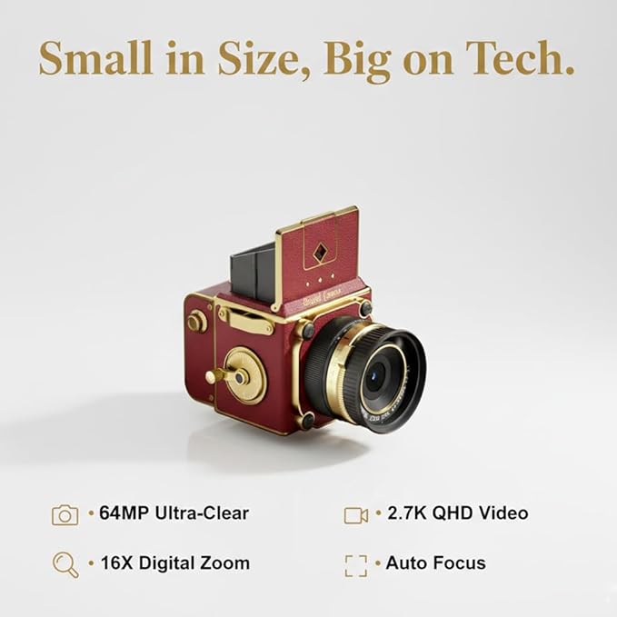 Vintage Digital Camera, 64MP 2.7K Retro Point and Shoot Camera with Autofocus, 2" IPS Waist-Level Screen & 16GB TF Card, 16X Zoom Compact Photography Camera for Beginners Kids Teens, Butterfly Door