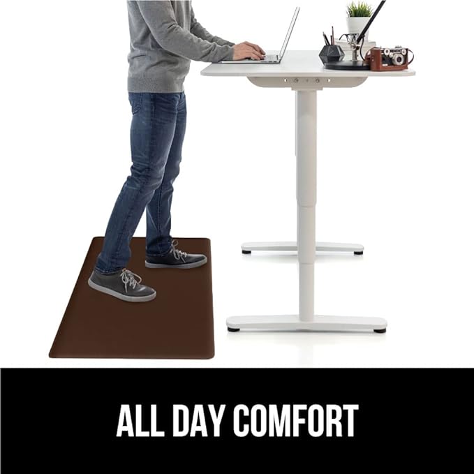 GORILLA GRIP 2 Pack Comfortable Cushioned Kitchen Mats for Floor, 17x29 + 17x59, Waterproof and Stain Resistant, 1/2 Inch Thick Soft Ergonomic Standing Desk Anti Fatigue Mat, Foam Supports Feet, Brown
