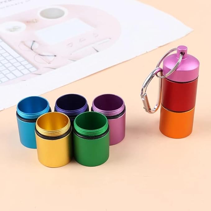 Tvoip Portable Pill Case Keychain Waterproof 7 Days Pill Holder Travel Pill Container Portable Medicine Keychain Daily Airtight Pill Organizer for Outdoor Camping Travel (Rainbow)